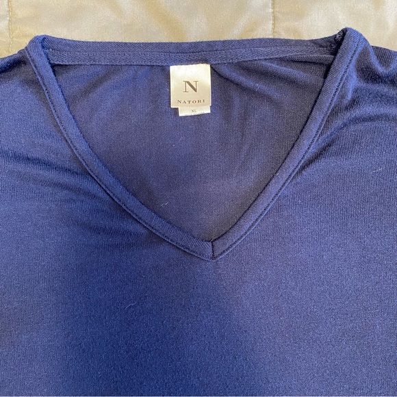 Natori Women’s XL Navy Blue Short Sleeve V-Neck Sweater Soft Lightweight Boxy - Picture 5 of 6